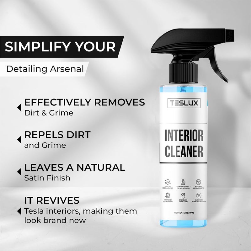 Teslux Interior Cleaner For Tesla White & Black Vegan Leather - Stain Remover - Solution for Complete Interior Cleaning - Ideal for Seats, Doors, Console, Dash - Accessories For Tesla Model 3, Y, S, X - Image 2